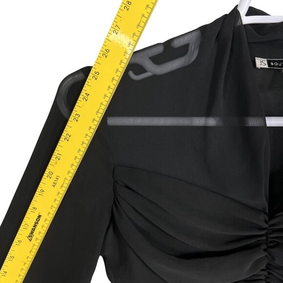 JS Boutique Womens 8 Ruched Black Long Bell Sleeve Blouse Coquette Vampy Top - Picture 13 of 16